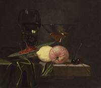 Still Life with Fruit, Wine Glasses, and a Bowl of Cherries