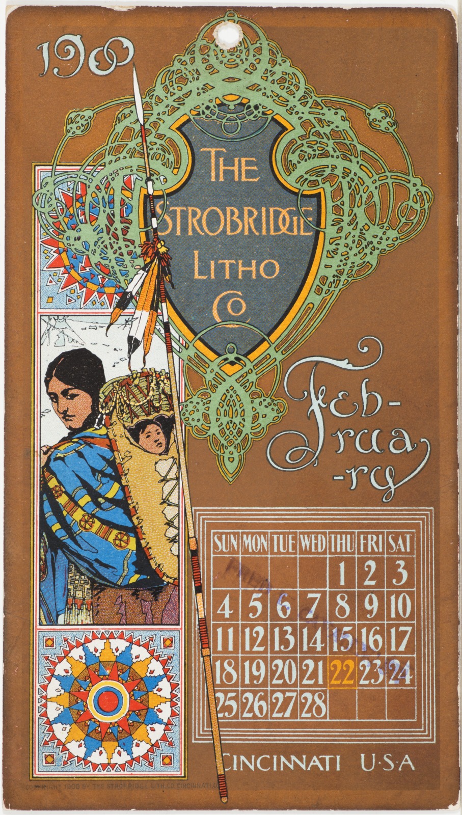 Calendar Card / February 1900, Strobridge Lithographing Company