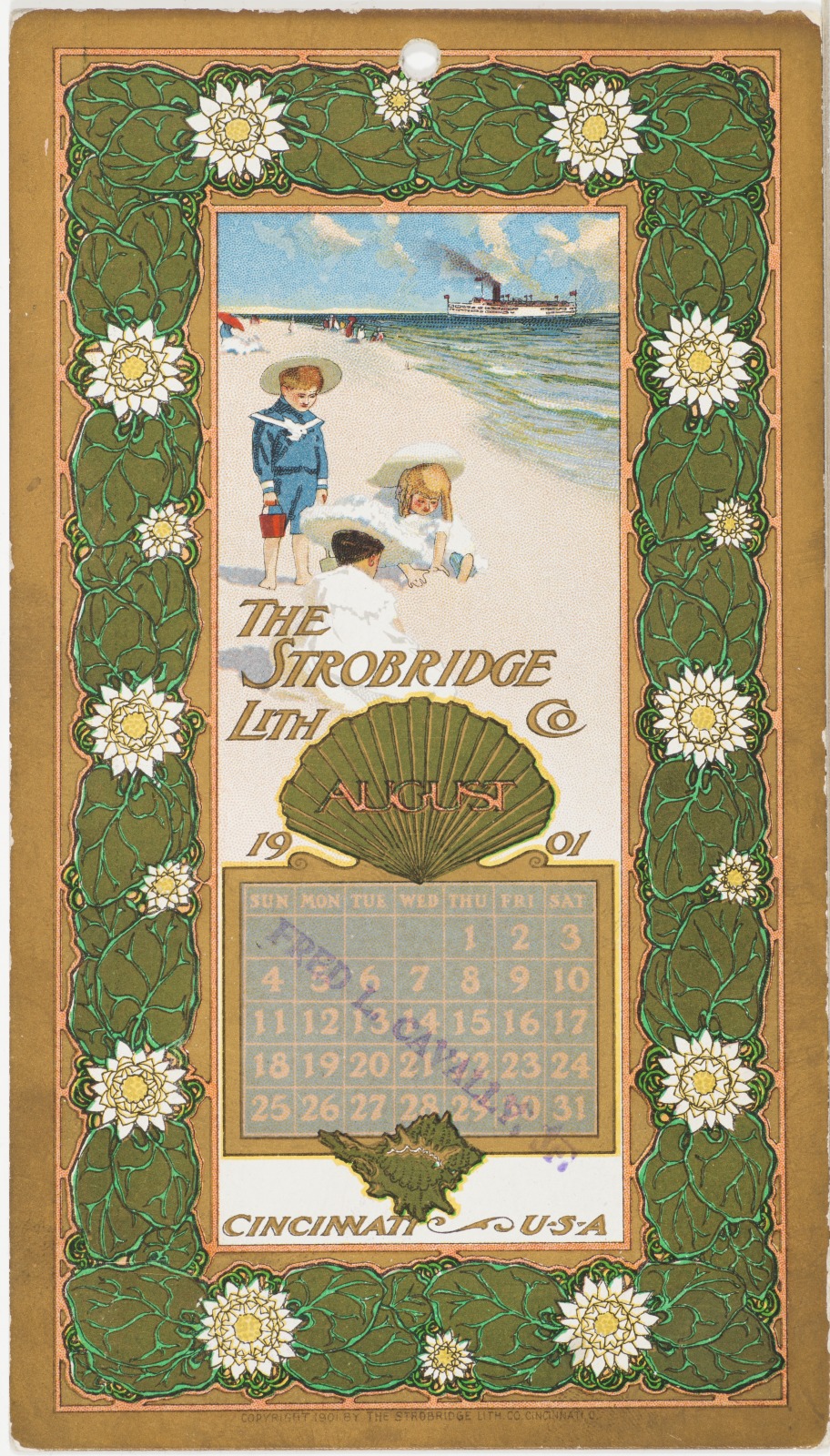 Calendar Card / August 1901, Strobridge Lithographing Company (American ...