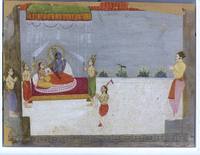 Dhiraj Singh (r.1697-1726) of Raghogarh worshipping Rama and Sita